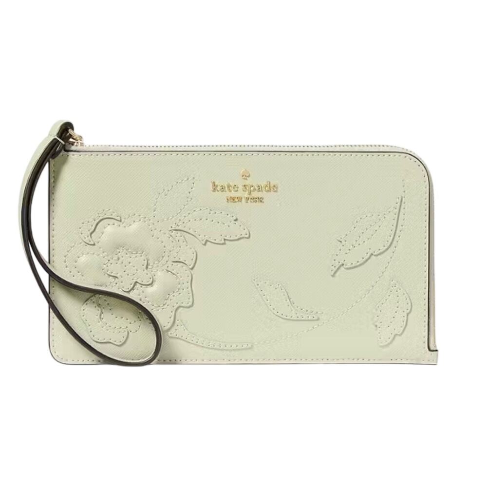 Kate Spade Lucy Floral Appliqué Medium L-Zip Wristlet | Saffiano Leather
